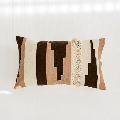Moroccan Boho Cushion Cover | Embroidered Brown Beige