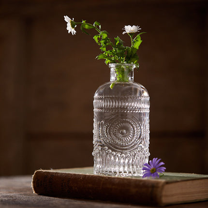 Vintage Embossed Glass Vase Set | Mini Tabletop Bud Vases