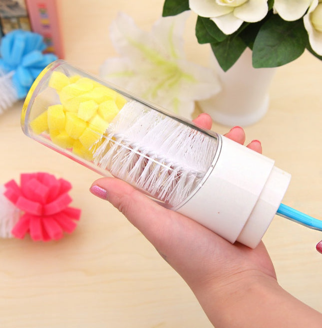 Kitchen Long Handle Bottle/Washing Up Brush – Sponge Head, Blue/Yellow/Red | Ikeame