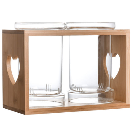 Wooden Utensil Holder ❤️ – 2 Glass Pots, Heart Design