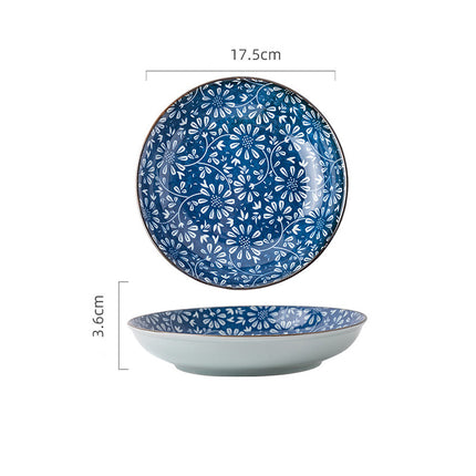 Japanese Blue and White Ceramic Plates | Decorative Tableware Set