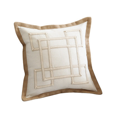 Beige Tufted Geometric Cushion Cover with Fringe – 50×50cm | Ikeame