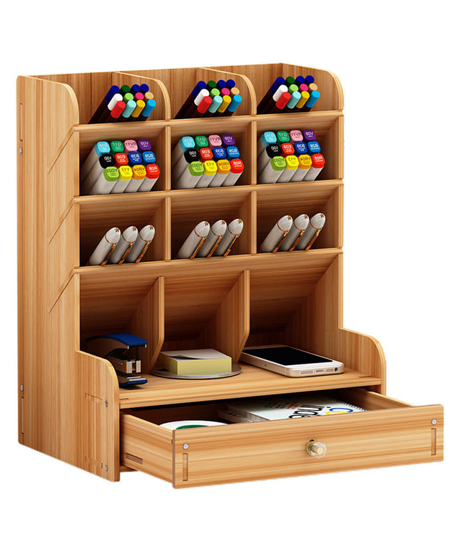 Large Wooden Desk Organiser with Drawer – Nordic Pen Holder Storage Box