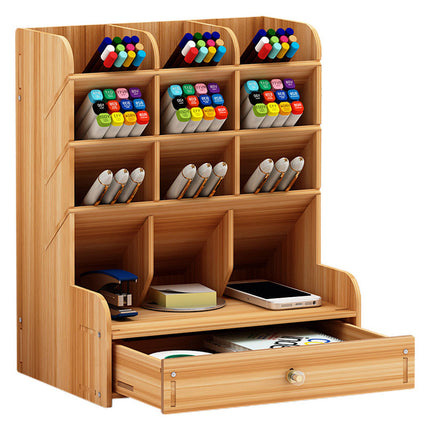 Large Wooden Desk Organiser with Drawer – Nordic Pen Holder Storage Box