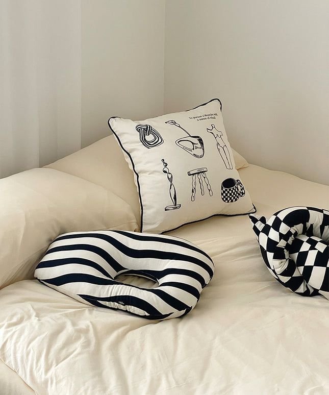 Monochrome Artistic Cushion – Cotton Modern Pillow & Covers | Ikeame