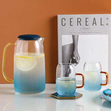 Blue Ombre Glass Pitcher / Jug 💙 – Gold Handle & Navy Lid