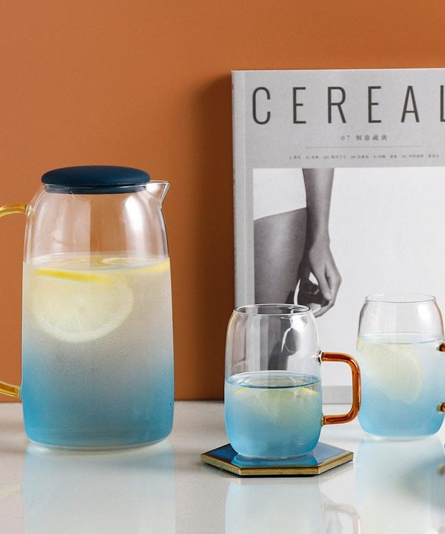 Blue Ombre Glass Pitcher / Jug 💙 – Gold Handle & Navy Lid