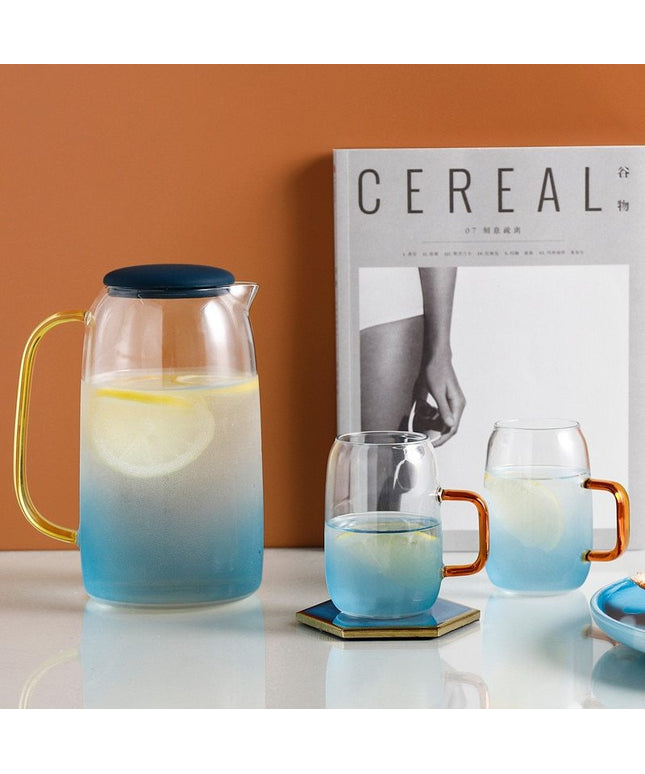 Blue Ombre Glass Pitcher / Jug 💙 – Gold Handle & Navy Lid