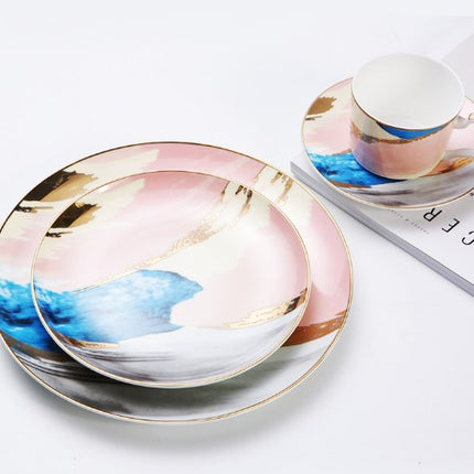Watercolour Dining and Tea Set with Gold Detailing | Bone China Tableware