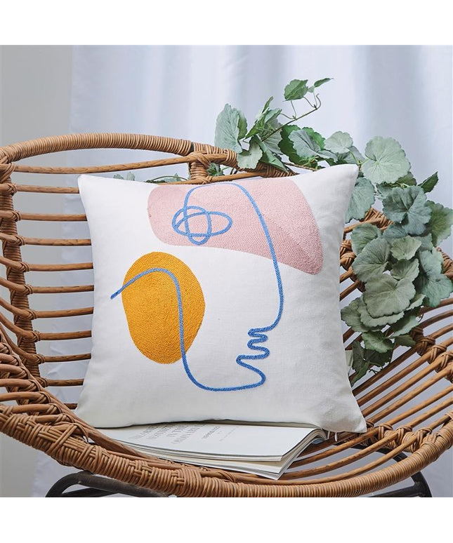 Abstract Face Embroidered Cushion Cover | 45x45 Modern Art Style