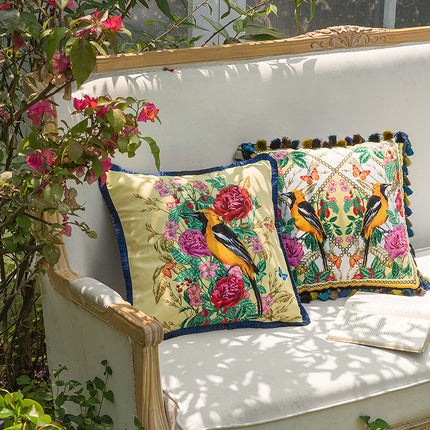 Forest Velvet Cushion Cover Bird/Butterfly | Luxury