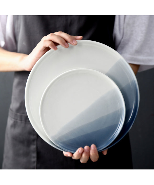 Nordic Gradient Grey-Blue Ceramic Tableware Set – Plates & Bowls