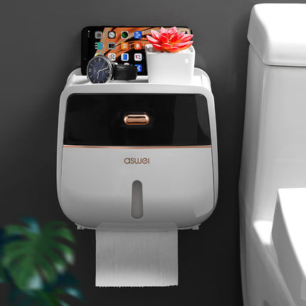 Wall-Mounted Waterproof Toilet Paper Dispenser — Grey or Black