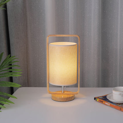 LED Solid Wood Table Lamp – USB Powered | Grey or Beige Shade
