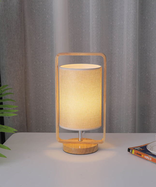 LED Solid Wood Table Lamp – USB Powered | Grey or Beige Shade