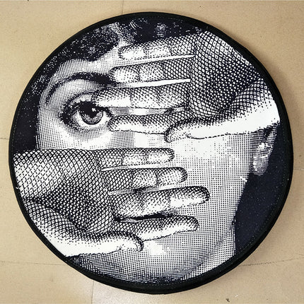 Pixel Face Round Rug | Black White Graphic Carpet