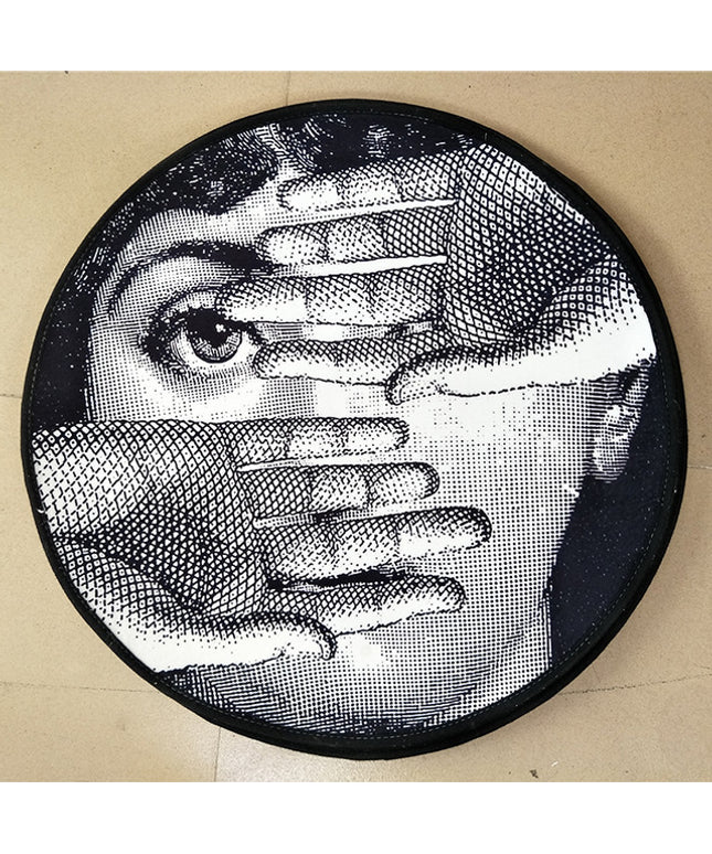 Pixel Face Round Rug | Black White Graphic Carpet