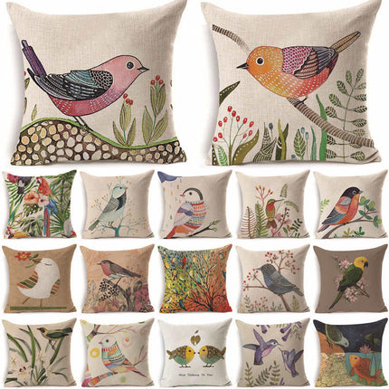 Bird Cushion Covers – Colourful Parakeet & Branch Pattern