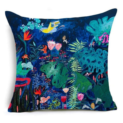Hand-Painted Floral Cushion Cover – Colourful 45x45 Pillow Case