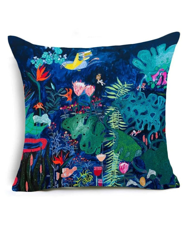 Hand-Painted Floral Cushion Cover – Colourful 45x45 Pillow Case
