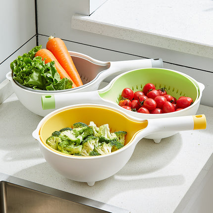 Double-Layer Colander with Bowl & Handle – 1.2L + 1.7L | Grey, Yellow, Green