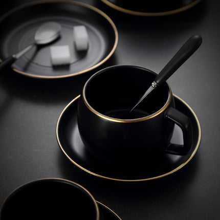 Black Gold Coffee Cup Set | Matte Bone China Mug & Saucer