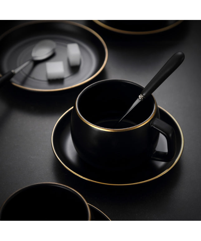 Black Gold Coffee Cup Set | Matte Bone China Mug & Saucer
