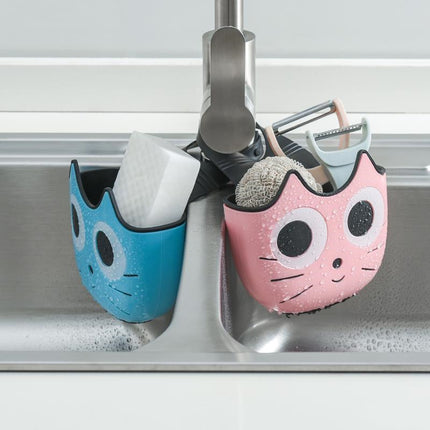 Cartoon Cat Face Sink Caddy – Pink, Blue or Green | Fun Kitchen Organiser