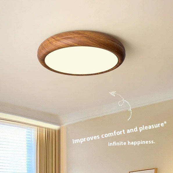 Circular Walnut Wooden LED Ceiling Light – Modern Minimalist Lamp