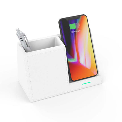 Leather Wireless Charging Pen Holder – 3-in-1 Desk Organiser