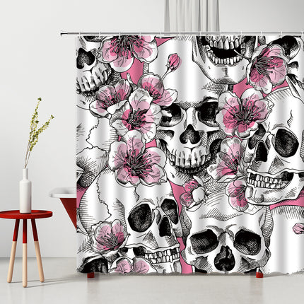 Skull & Flowers Waterproof Shower Curtain — Digital Print