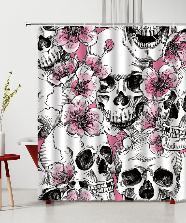 Skull & Flowers Waterproof Shower Curtain — Digital Print
