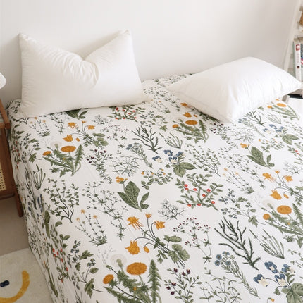 Pure Cotton Bed Sheet Set – Wildflower Dandelion Print in Yellow, Green & White (Single–Super King)