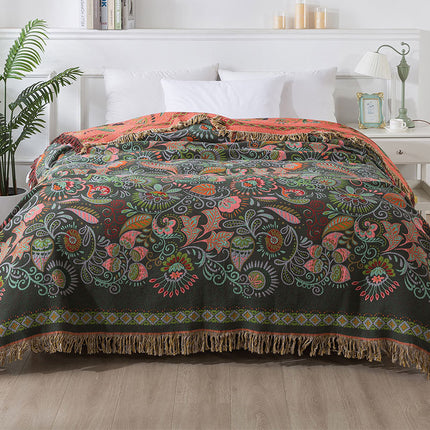 Paisley Cotton Gauze Blanket | Floral Summer Tassel Throw