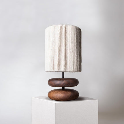 Solid Wood Table Lamp with Seiko Shade – Rustic Modern | Walnut or Light Wood