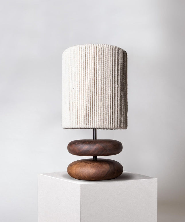 Solid Wood Table Lamp with Seiko Shade – Rustic Modern | Walnut or Light Wood