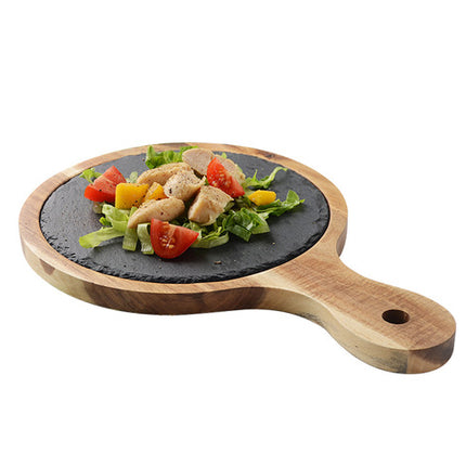 Acacia Wood Pizza Plate | Wooden Serving Board with Stone