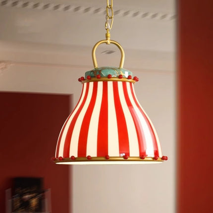 Circus Tent Chandelier – Red & White Striped Glass Ambience Light (33cm)
