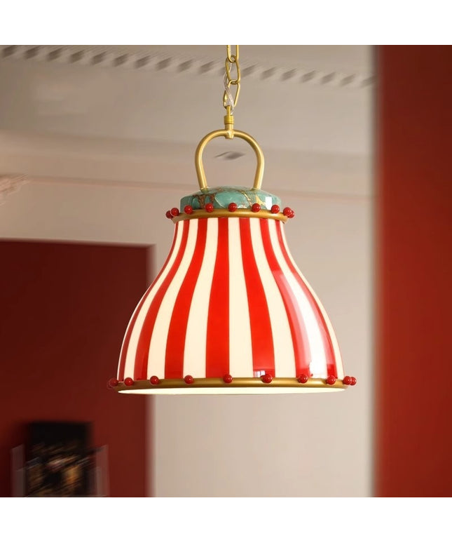 Circus Tent Chandelier – Red & White Striped Glass Ambience Light (33cm)