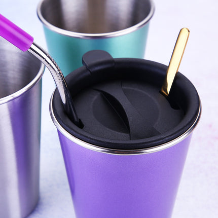 500ML Stainless Steel Travel Mug with Straw | Metallic Cup