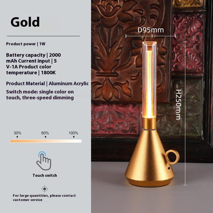 Retro Kerosene Lamp Style Rechargeable Light – Portable LED Lantern with Touch Dimming (Gold or Black)