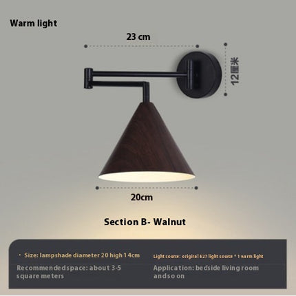 Japanese-Style Folding Wooden Wall Lamp – Retro Retractable Long Arm Light (Wood / Walnut, 3 Types)