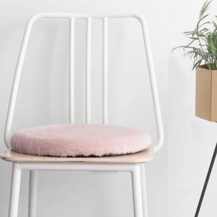 Faux Fur Memory Foam Seat Cushion | Round Plush Chair Pad
