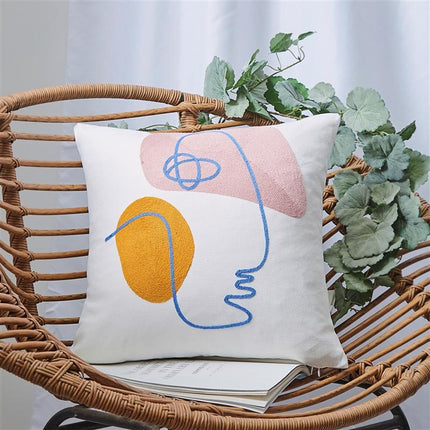 Abstract Face Embroidered Cushion Cover | 45x45 Modern Art Style