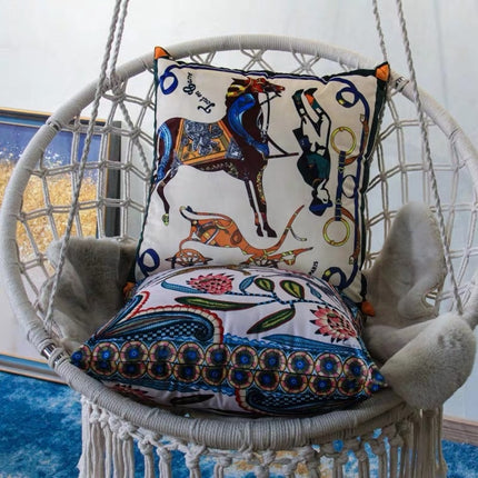 French-Style Velvet Cushion Cover – Horse or Leopard Design