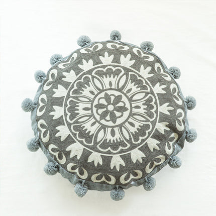 Moroccan Style Hand-Embroidered Round Pillow Cover