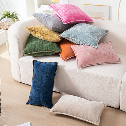 Chenille Cushion Covers with Embroidered Wool Edge