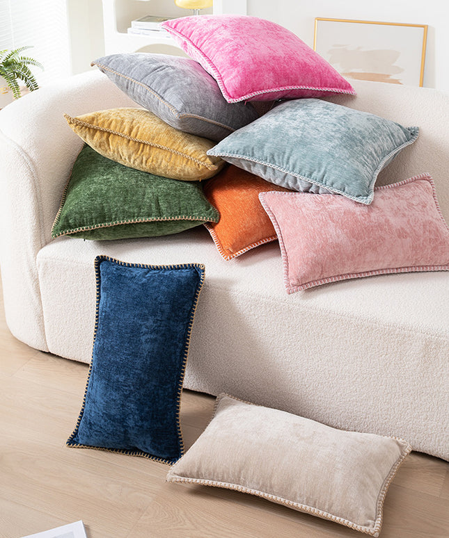 Chenille Cushion Covers with Embroidered Wool Edge