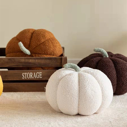 Fleece Small Pumpkin Sofa Cushion – in Citrus Orange, Milky White & Brown