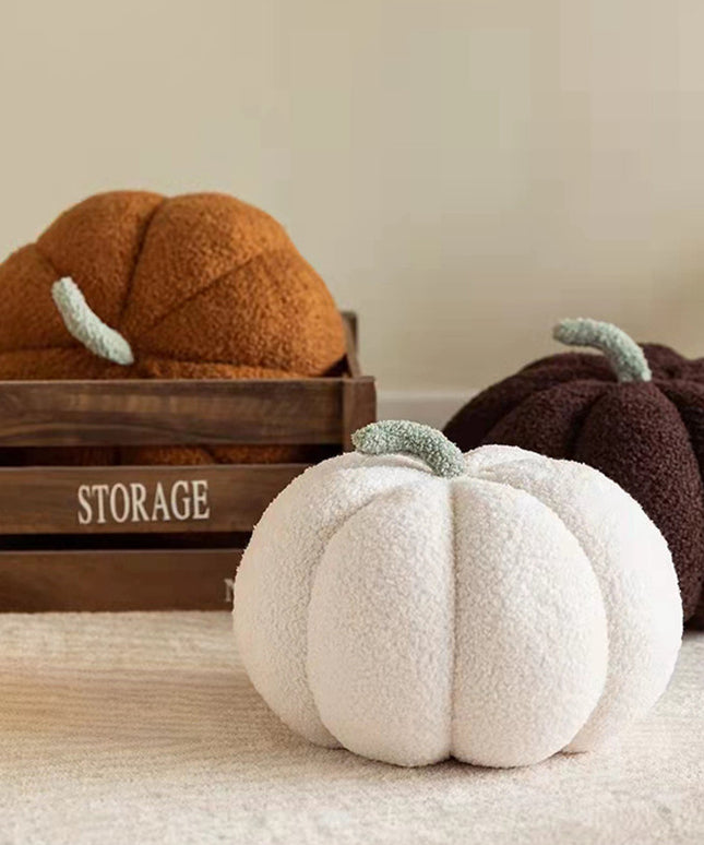 Fleece Small Pumpkin Sofa Cushion – in Citrus Orange, Milky White & Brown